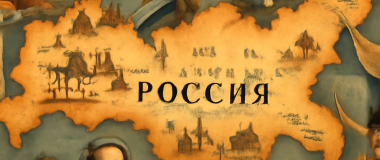 Пейзаж с горным озером, окружённым сосновым лесом, на фоне яркого голубого неба с лёгкими облаками.